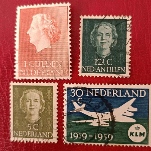 Netherlands stamps used, pack of 4, 1950s