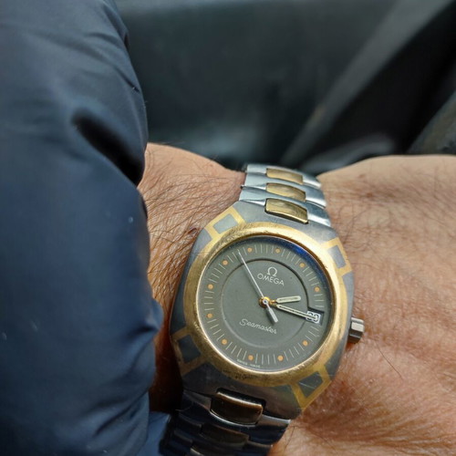 Omega Seamaster Polaris watch used with 18k gold fillings, quartz 1420