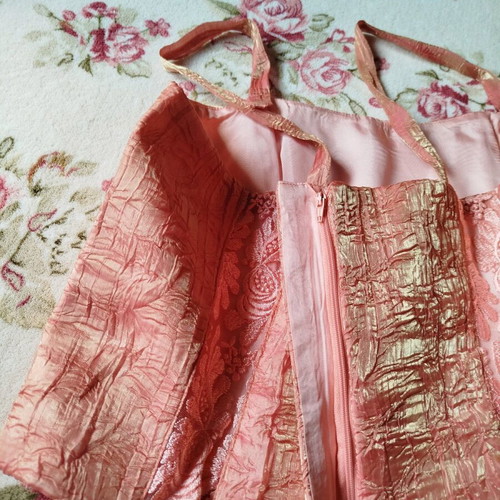 Vintage formal set used skirt mermaid top scarf apricot