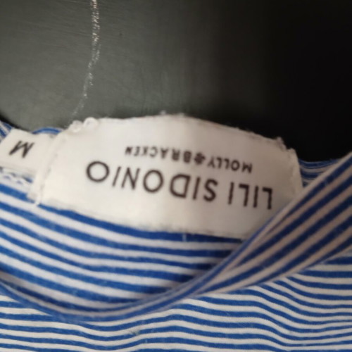 Summer T-shirt blue and white striped with smile, like new, size M