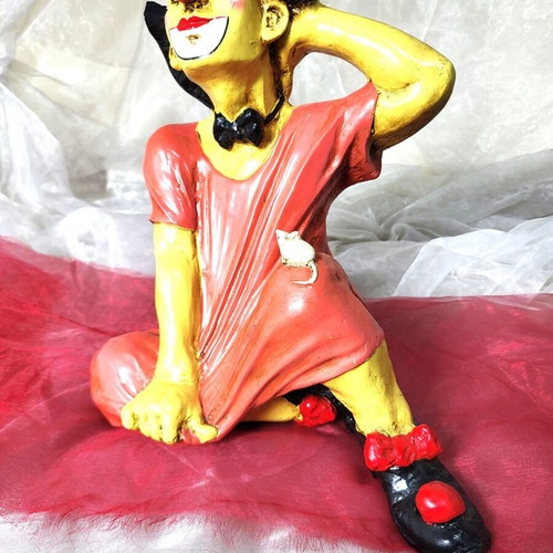 Large Clown with Mouse Susanne Juretzek Achatit Handcrafted Like New