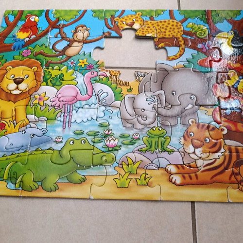 Baby puzzles used, fire truck and jungle themes, 2 pieces