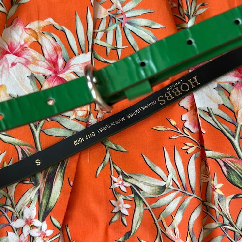 Summer orange dress with green leather belt like new