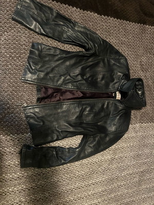 Lapel leather jacket 100% lambskin very soft like new black size S