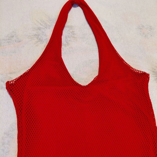 Red mesh mini dress asymmetrical hem size S like new