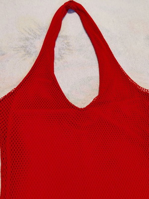 Red mesh mini dress asymmetrical hem size S like new