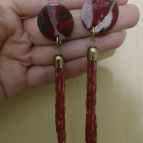 Handmade earrings from clay and beads new, unworn