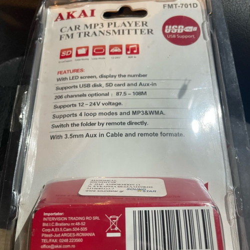 Akai Car FM Transmitter FMT-701D new