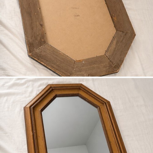Wooden Octagonal Wall Mirror 64 × 46 cm used, vintage style