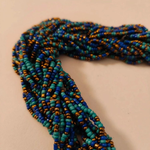 Statement necklace like new with blue and gold braided seed beads
