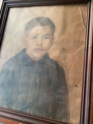 Pastel painting of interwar period by El. Papazoglou used with frame