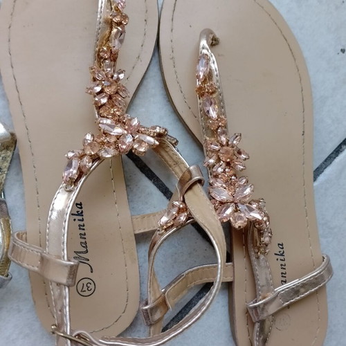 Leather sandals used, set of 2, size 37, beige and silver