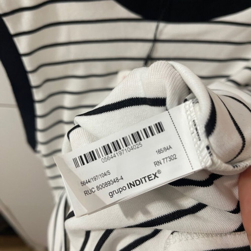 Zara Black and White Striped Top Size S New with Tags Gold Shoulder Buttons
