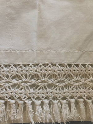 Vintage Cretan Traditional White Band Used, Cotton-Linen Fabric