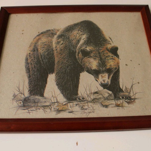 Bear print framed art like new (34x29)