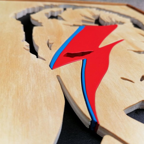 Handmade wooden David Bowie Ziggy Stardust wall decor, 28x23 cm