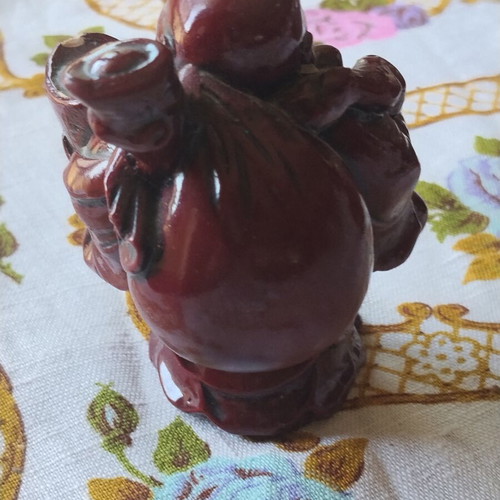 Decorative Budai statue used, 9cm, burgundy lacquer finish