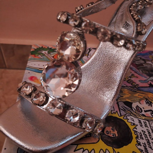 Jeffrey Campbell leather sandals with crystals, new, silver