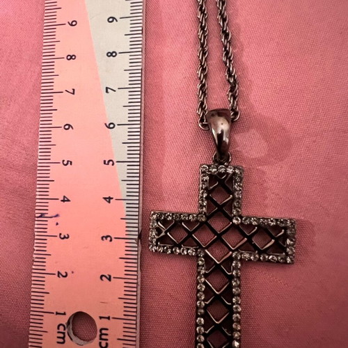 Steel cross necklace with crystal detail like new, black
