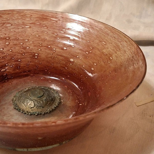 Blown glass bowl light purple color handmade like new with bronze