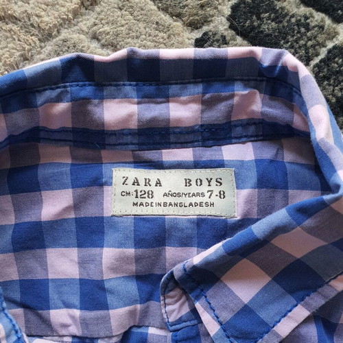 Zara kids checked shirt blue and pink used 7-8 years