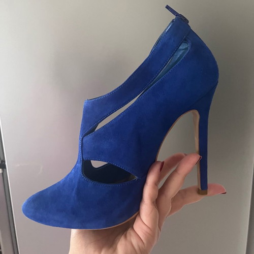 Dune London blue suede ankle boots, 12cm heel, size 39