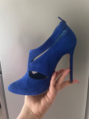 Dune London blue suede ankle boots, 12cm heel, size 39