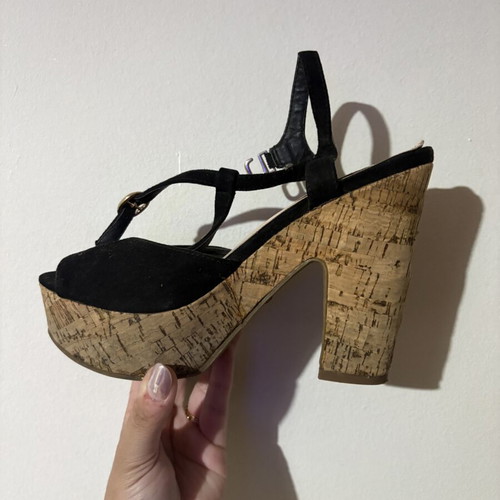 Women's high platform sandals with cork like new, size 37, black