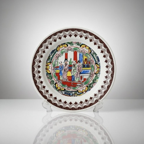 Vintage ceramic plate Nuova Fontebasso Terraglia Forte like new, Asian theme