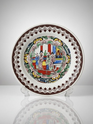 Vintage ceramic plate Nuova Fontebasso Terraglia Forte like new, Asian theme