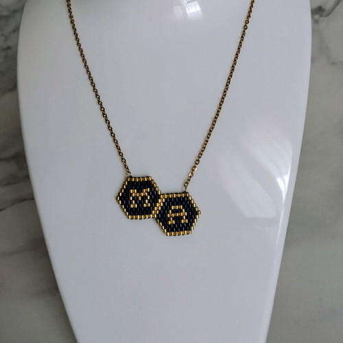 Steel necklace double monogram Miyuki handmade, made-to-order