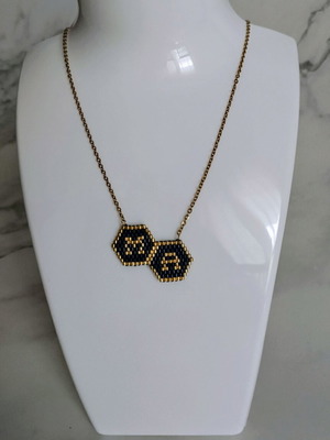 Steel necklace double monogram Miyuki handmade, made-to-order