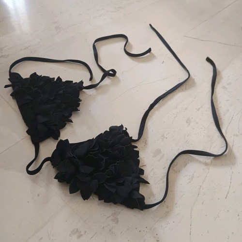 Triangle top bikini used, black swimsuit with inner pocket