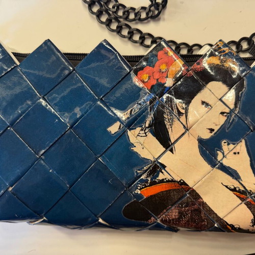 Handmade Geisha Art Shoulder Bag new, woven from recycled paper