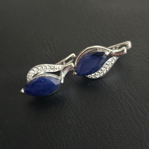 Silver earrings with sapphires and diamonds like new, English clasp