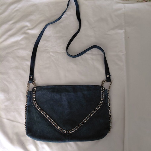 Zara leather suede crossbody bag used, blue raf color