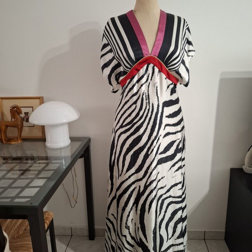 Vintage maxi φόρεμα Gizia με ασπρόμαυρο ζεβρέ μοτίβο