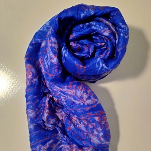 Silk women's scarf blue with ethnic patterns like new