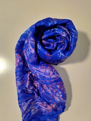 Silk women's scarf blue with ethnic patterns like new