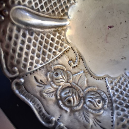 Vintage handmade fondue tray with embossed roses, like new