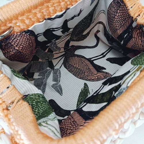 Knitted clutch bag new in salmon color with acrylic chain