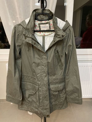 Indigo 3/4 jacket like new with buttons and hood, size L
