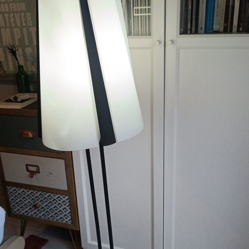 Ikea Vistofta floor lamp used, black and white metal frame with translucent shade