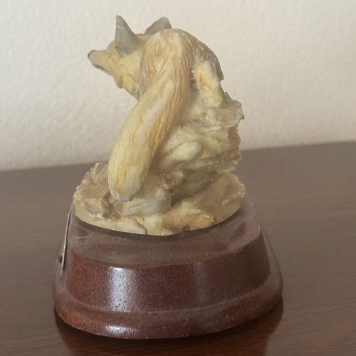 Vintage Wildlife Fox Figurine on Wooden Base like new
