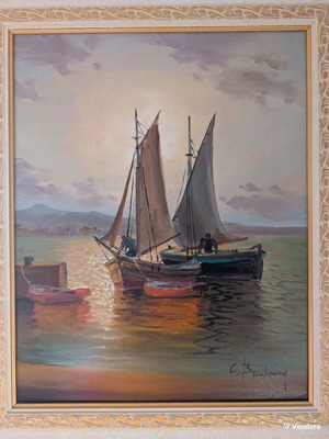Seascape painting on canvas with wooden frame like new