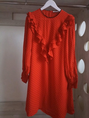 Ganni dress red with black dots like new, size 40F