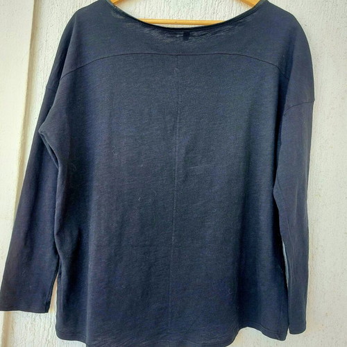 Benetton long-sleeve cotton shirt with metallic print and leatherette trim, large