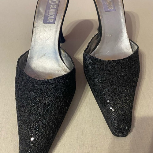 Glamour women's black mules with 8 cm high heel like new