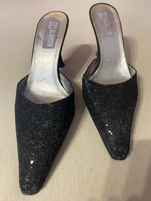 Mules γυναικεία μαύρα Glamour με ψηλό τακούνι 8 εκ. σαν καινούργια