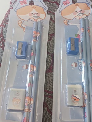 Stationery set blue with animals, pack of 2, new